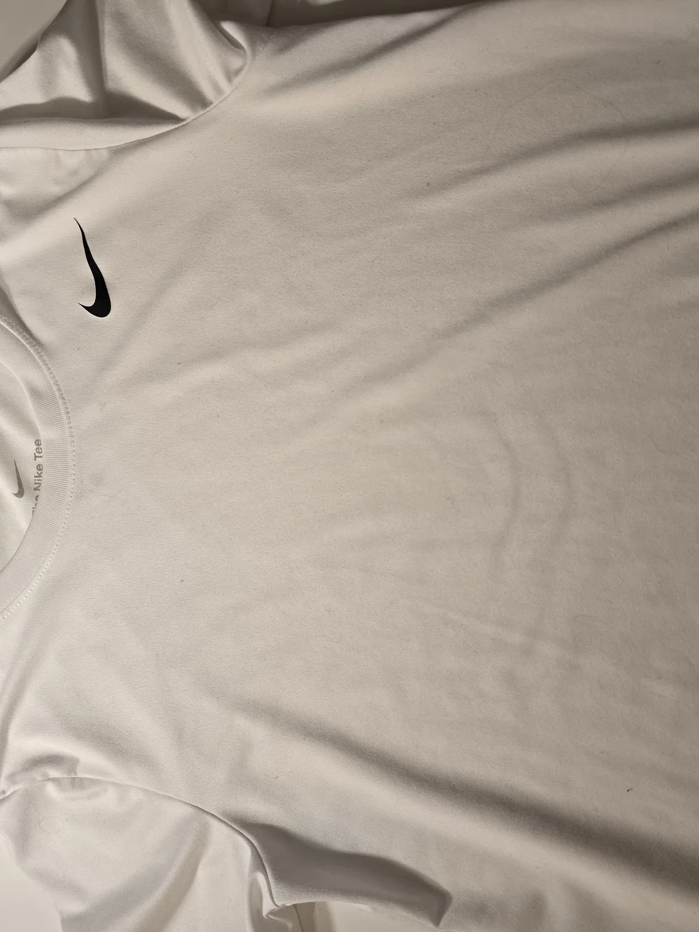 Nike Womens White Dri-FIT Crew Neck Shirt with Black Swoosh